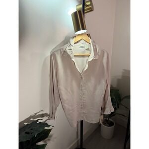 Cherokee Brand Cream Rayon Button Down Blouse Ruffle Cuff Back Tie XL